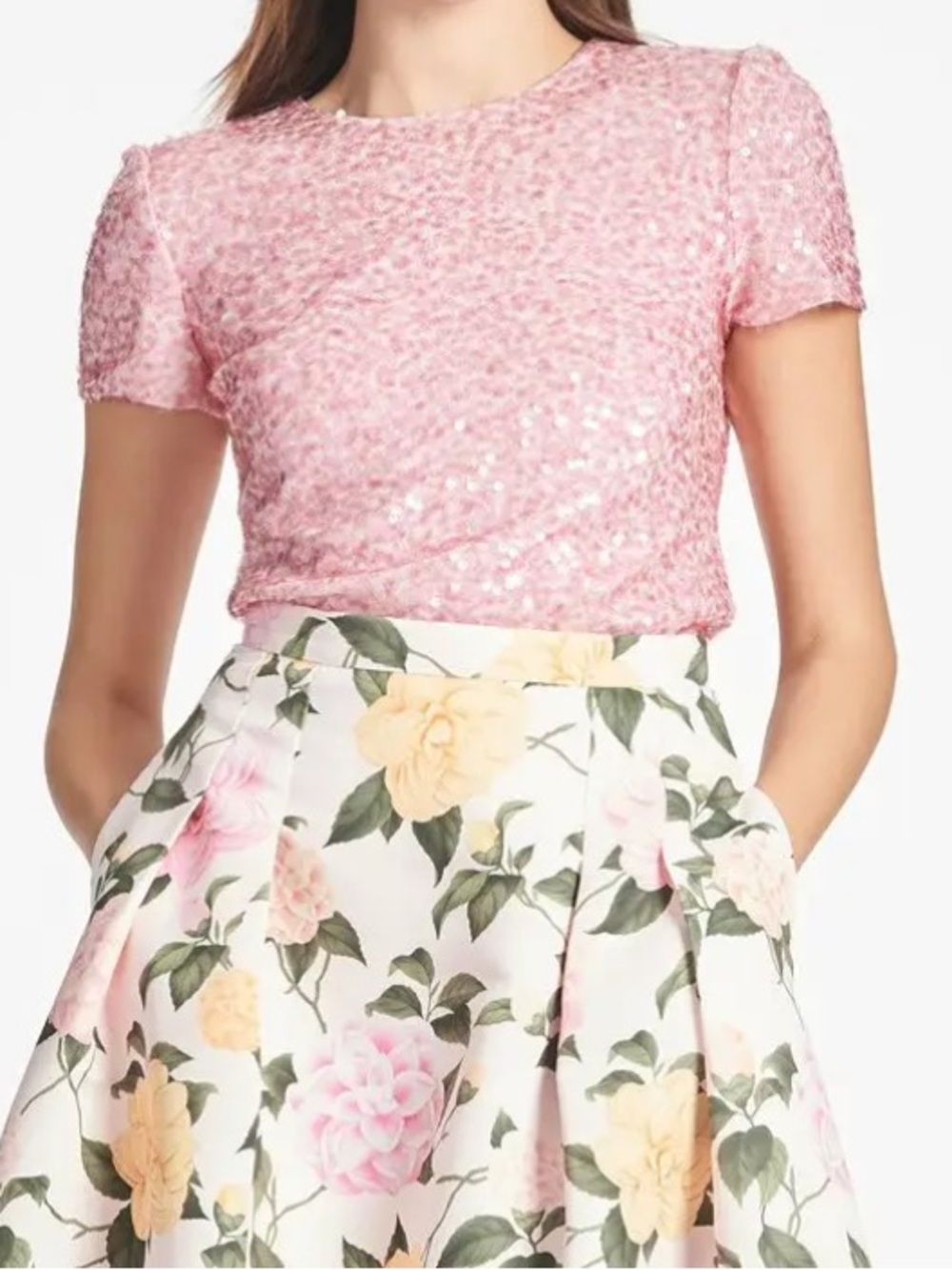 Sachin + Babi Pink, Cream & Yellow Floral Midi Skirt